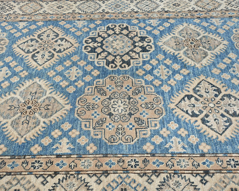 4x6 Ft Blue Kazak Afghan Hand Knotted Geometric Design Wool Area Rug